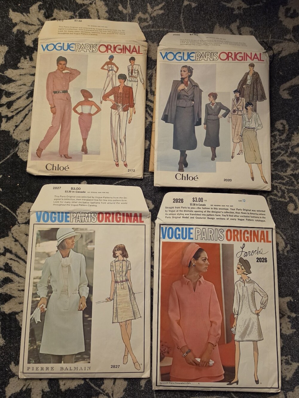 Vintage Vogue Paris Original Pattern Lot 4 Chloé Balmain French Couture Labels